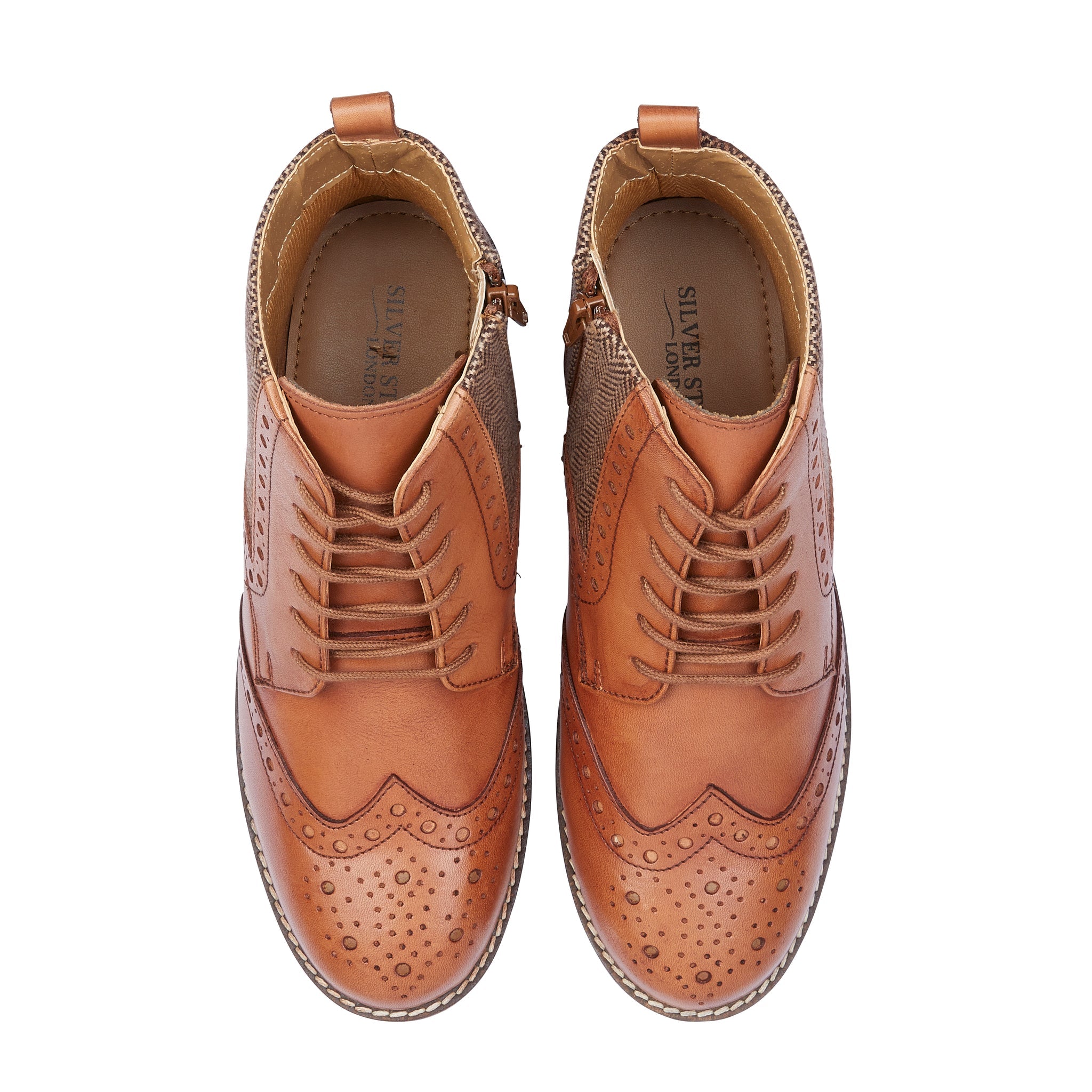 Grace Leather Brogue Boots - Tan