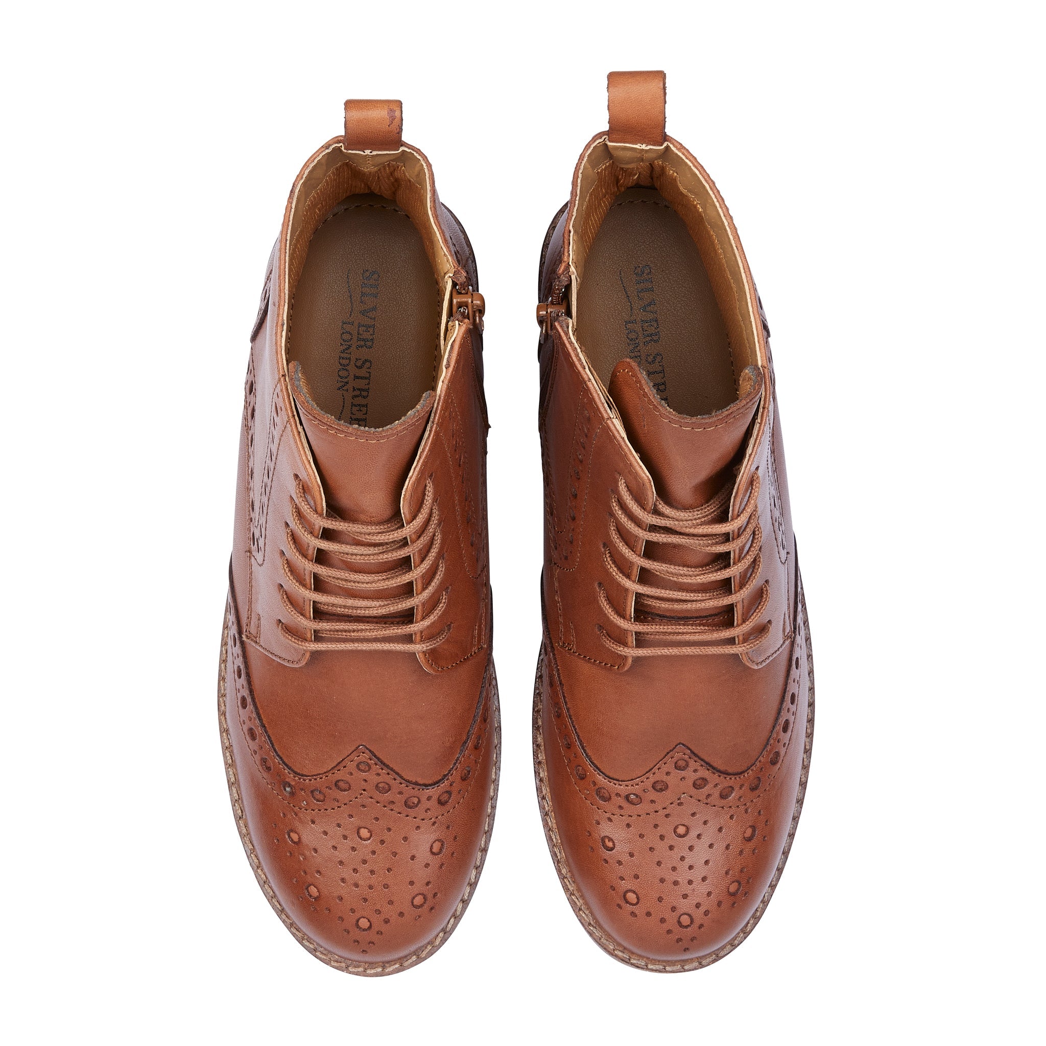 Grace Leather Brogue Boots - Cognac