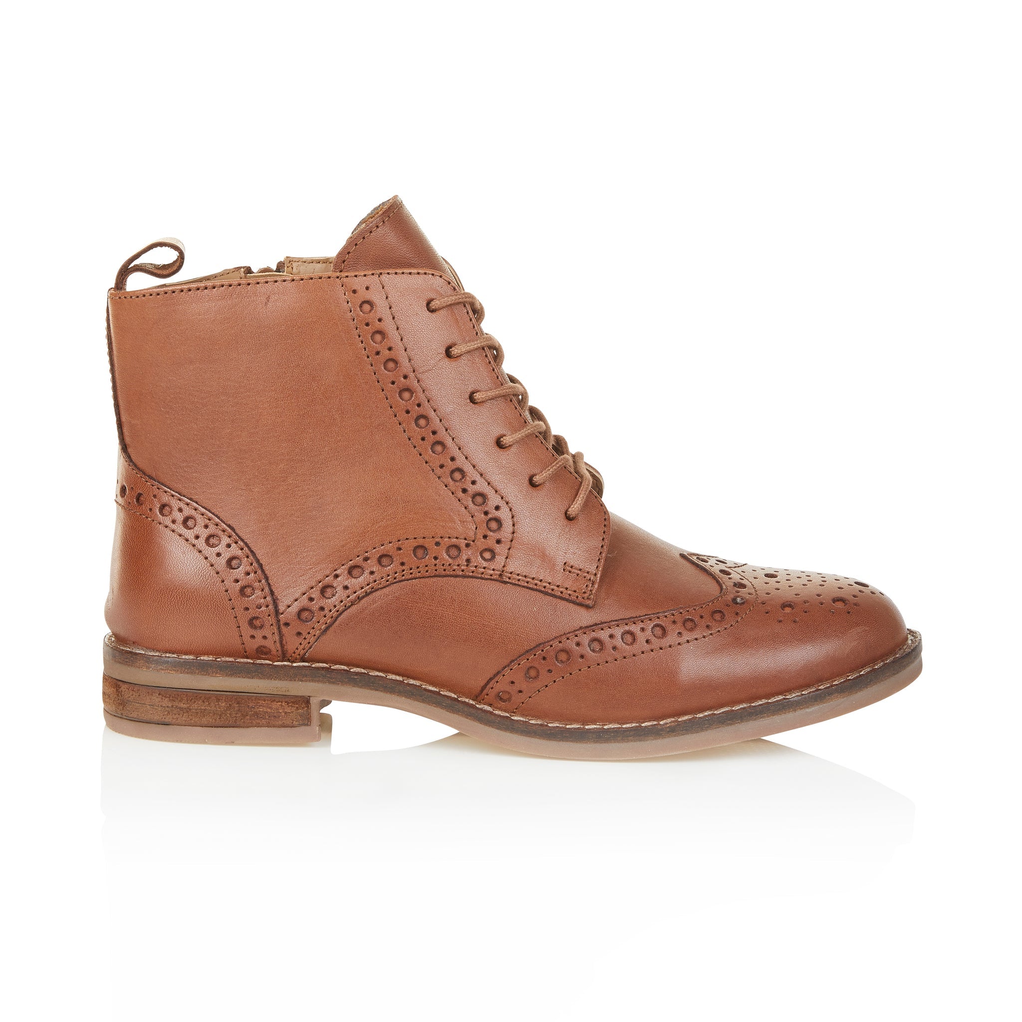 Grace Leather Brogue Boots - Cognac