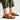 Southend men's tan leather double buckle sandals paired with casual summer clothing